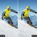 VMIDirect Sports Wifi Action Camera capturing skiing with EIS comparison in snowy mountains
