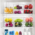 VMIDirect Stackable Pantry Organizer in Clear Bins Holding Fruits and Vegetables in Refrigerator