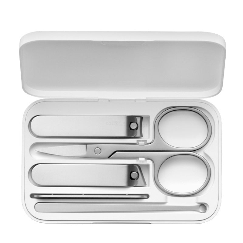VMIDirect Stainless Steel Nail Clippers Set in sleek white case for precise manicures