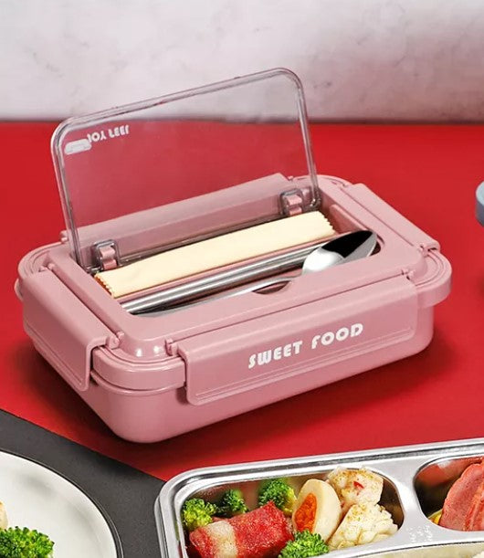 Pink VMIDirect 900ml Electric Heating Lunch Box with compartment and spoon for warm meals on the go