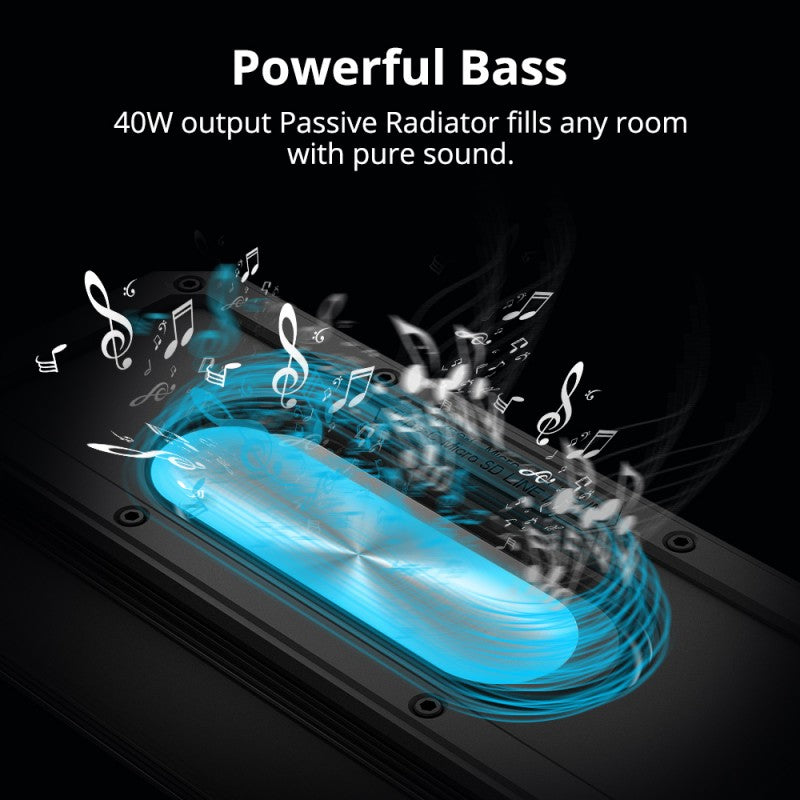 VMIDirect Bluetooth Speaker with 40W output and passive radiator for powerful bass and clear sound