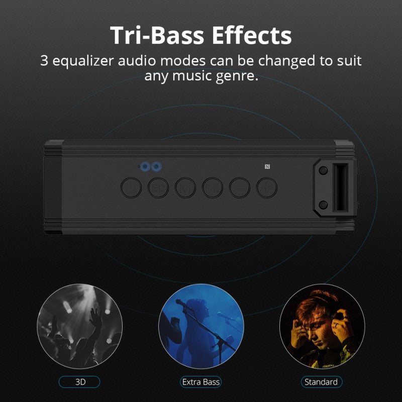 VMIDirect Bluetooth Speaker with Tri-Bass Effects and three equalizer audio modes for versatile sound