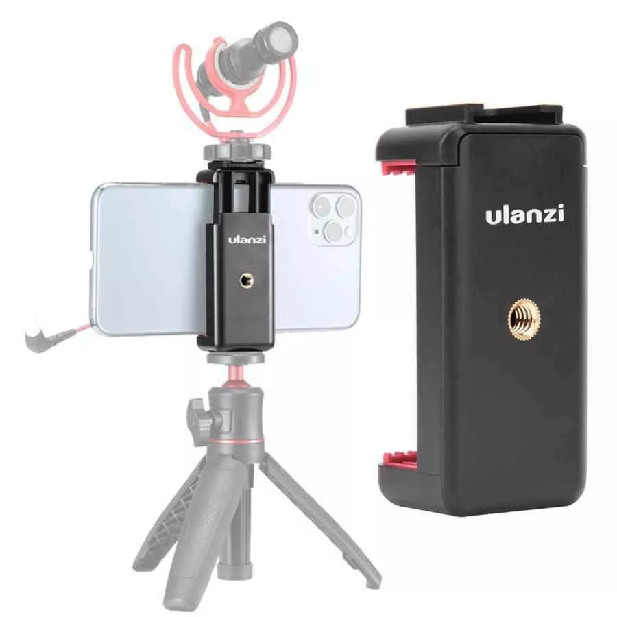 VMIDirect Adjustable Mount Clip for Mobile Cellphone showing secure grip with a tripod attachment