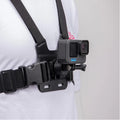 Ulanzi Go Quick II Magnetic Adapter Mount Kit Quick Release attached to a chest harness for sports cameras