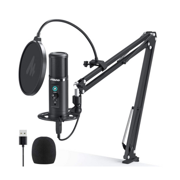 USB Condenser Microphone Kit with Adjustable Boom Arm and Pop Filter for Clear Audio Recording