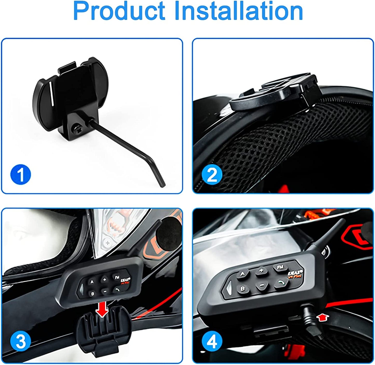 EJEAS V4 Plus Bluetooth Motorcycle Helmet Intercom Headset with 1500M BT Interphone Communicator for 4 Riders Waterproof