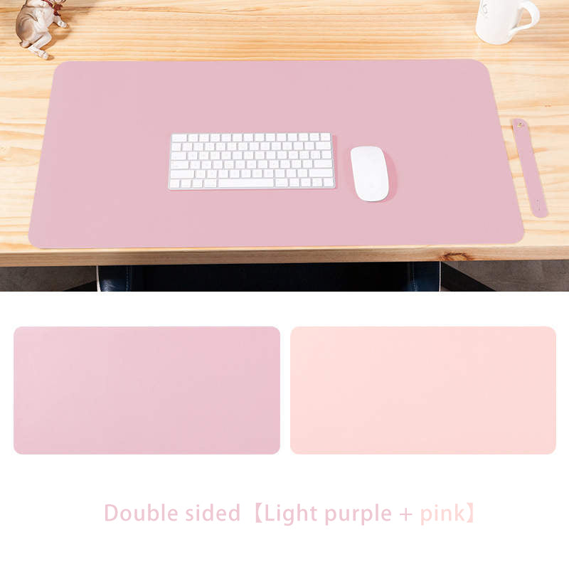 VMIDirect Leather Desk Pad in double-sided light purple and pink design with keyboard and mouse