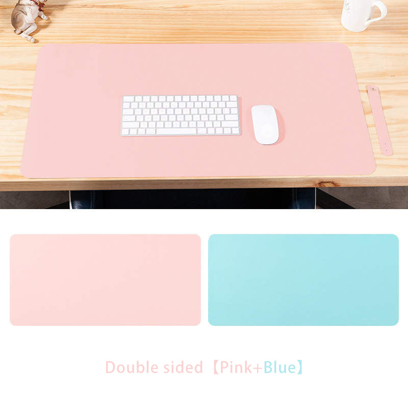 VMIDirect Double-Sided Leather Desk Pad in Pink and Blue with Keyboard and Mouse Setup