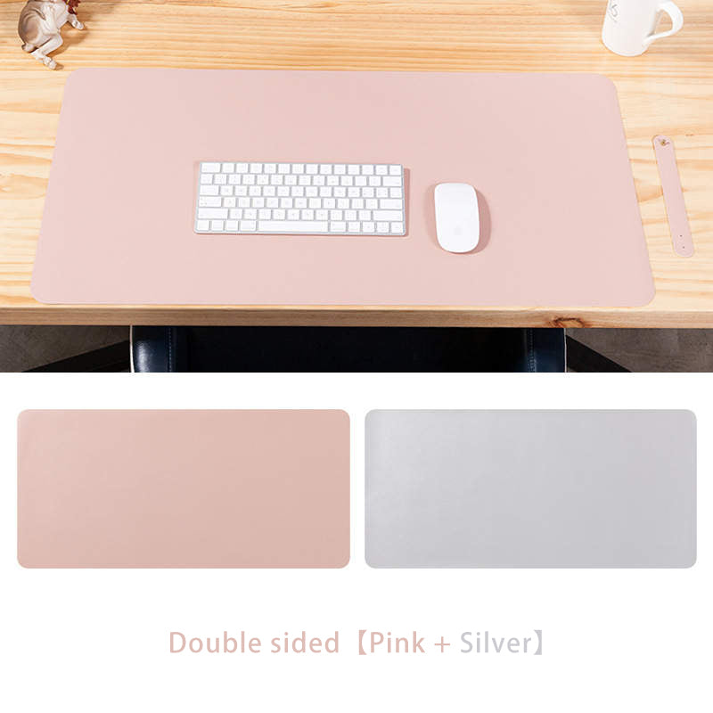 VMIDirect Leather Desk Pad in Pink and Silver, Double Sided with Keyboard and Mouse Setup