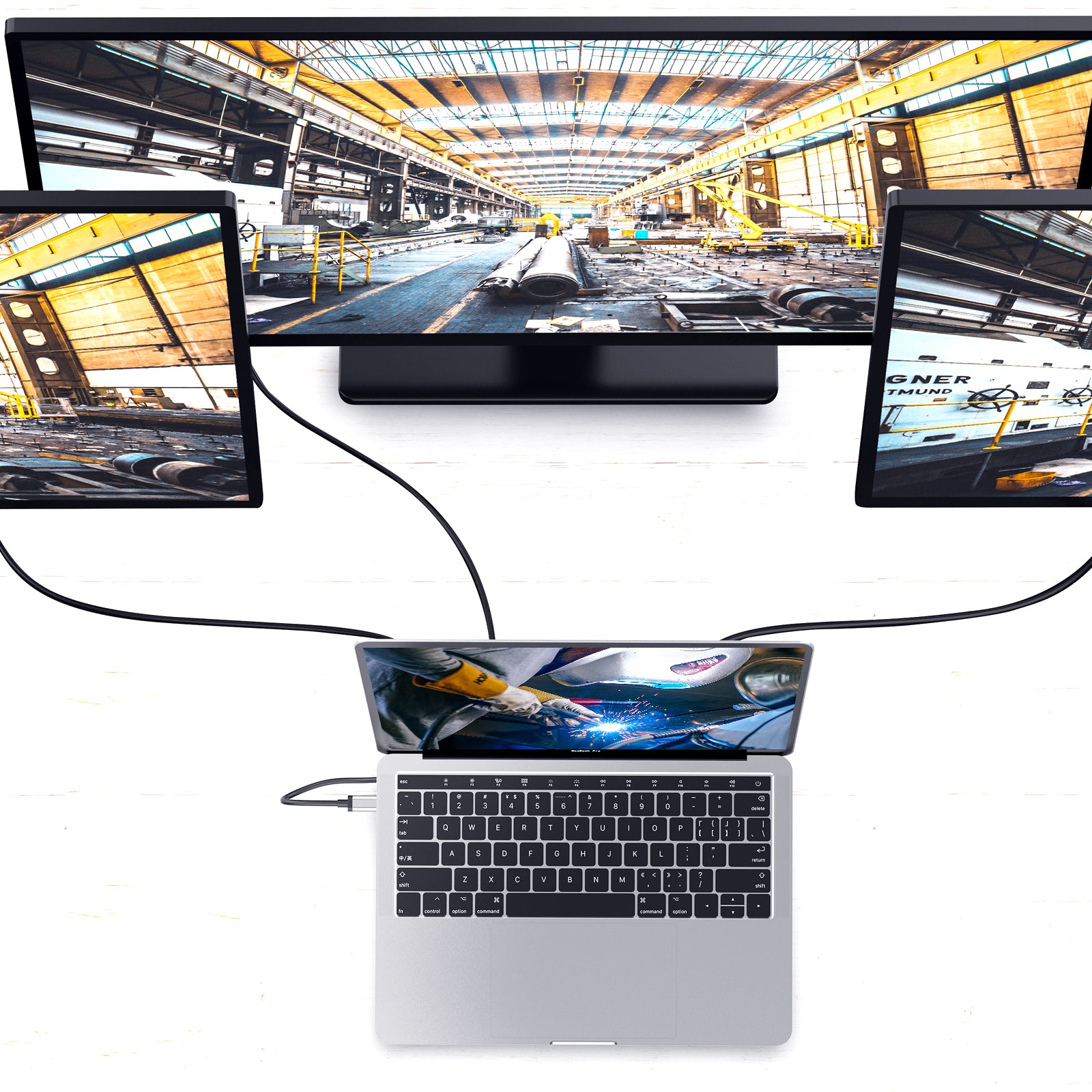 USB C Docking Station with Ethernet and Card Reader connected to multiple displays