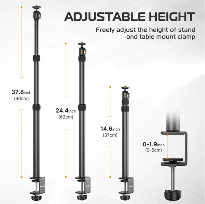 VMIDirect Adjustable Height Tripod for Desktop Extendable Lamp with Table Mount Clamp