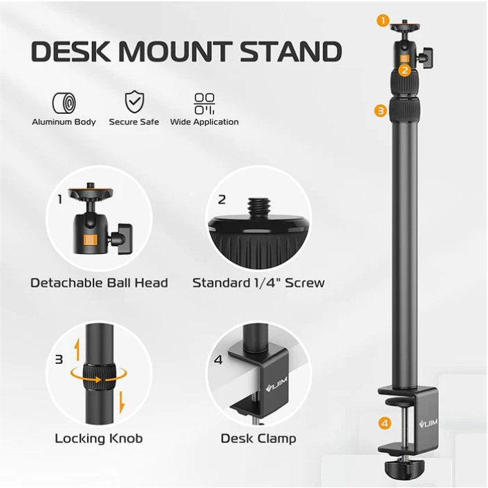 VMIDirect Desktop Extendable Lamp with aluminum body and detachable ball head for versatile use