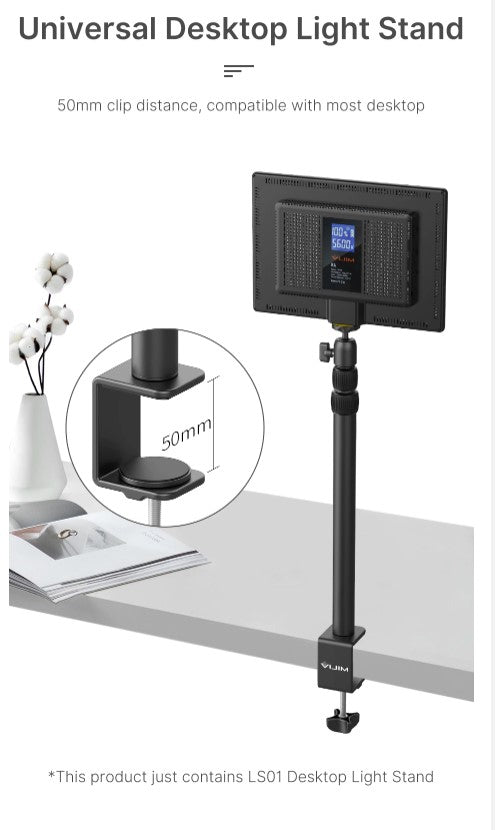 Universal Desktop Extendable Lamp Stand with 50mm Clip for Most Desktops
