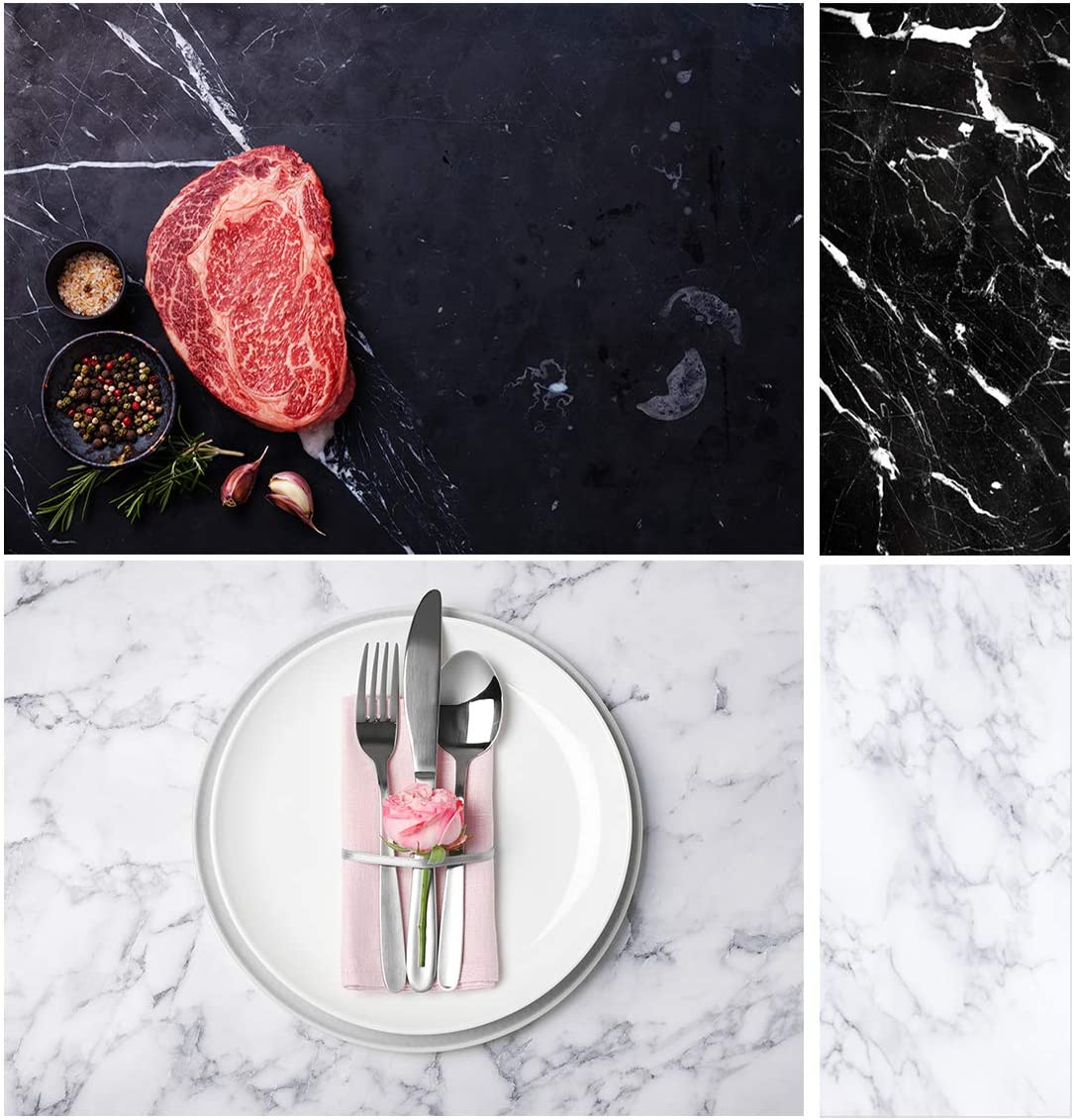 VMIDirect Photo Background Paper in Black and White Marble Designs for Stunning Food Photography