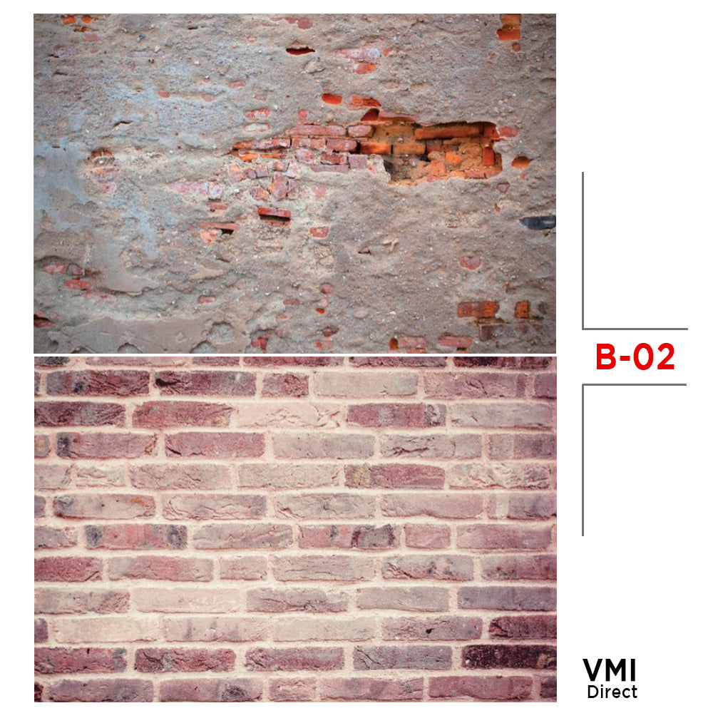 VMIDirect Photo Background Paper showcasing a textured wall with brick and plaster for creative photography