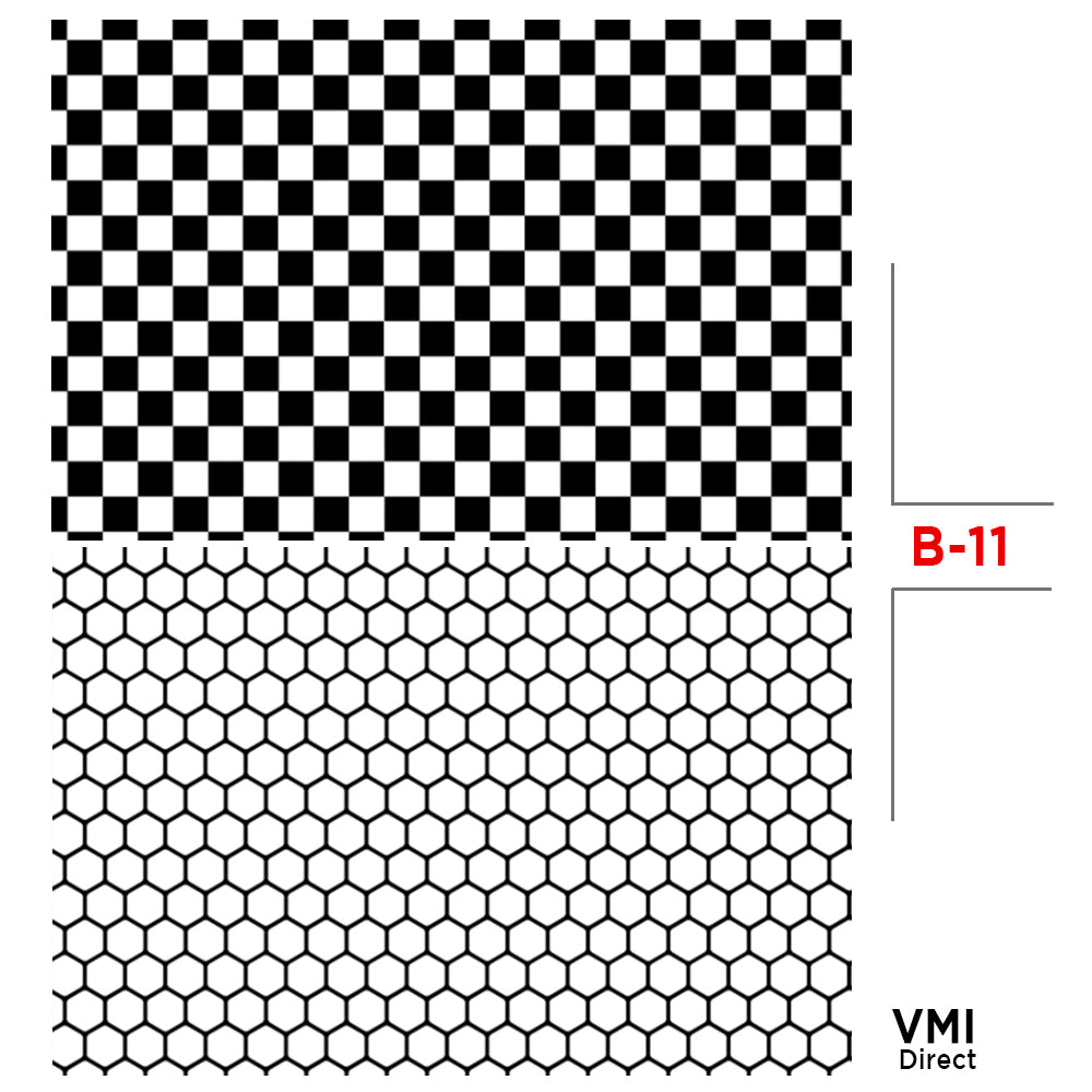 VMIDirect Photo Background Paper featuring a black and white checkerboard and hexagon pattern