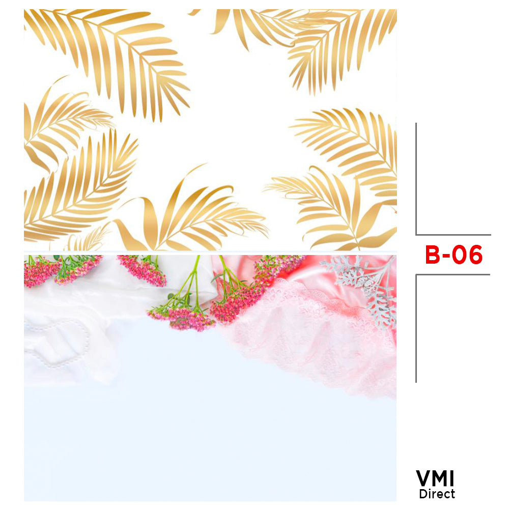 VMIDirect Photo Background Paper featuring gold palm leaves on a white background for photography