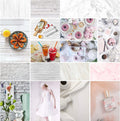 Variety of Photo Background Paper options including wood, marble, and textured surfaces for versatile photography