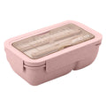 850ml Wheat Straw Rectangular Bento Lunch Box in pink with cutlery and airtight lid