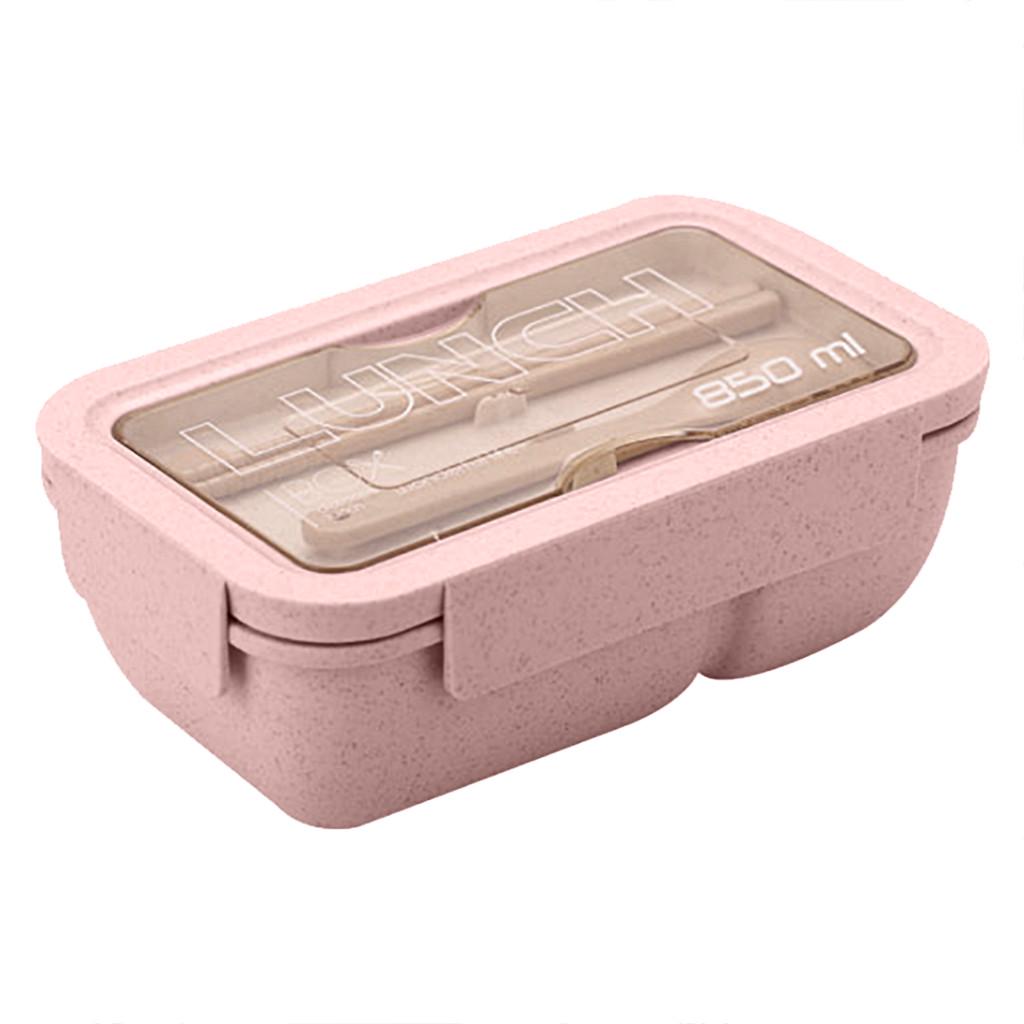 850ml Wheat Straw Rectangular Bento Lunch Box in pink with cutlery and airtight lid