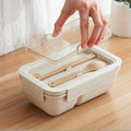 850ml Wheat Straw Rectangular Bento Lunch Box with reusable utensils and a clear lid for easy access