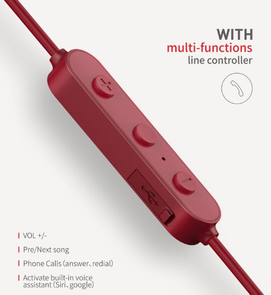 Close-up of VMIDirect Wireless Neckband Headset with multifunction line controller and buttons