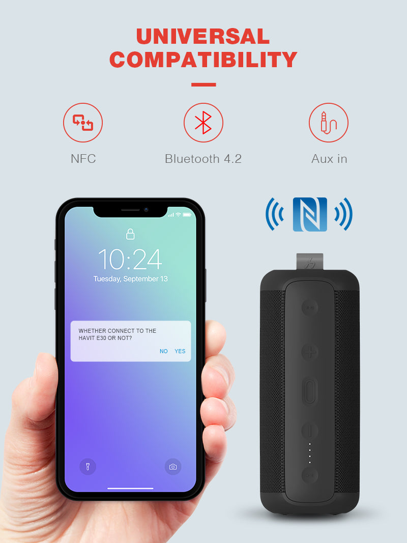 Wireless Sport Speaker with Bluetooth 4.2, NFC, and Aux for Universal Compatibility