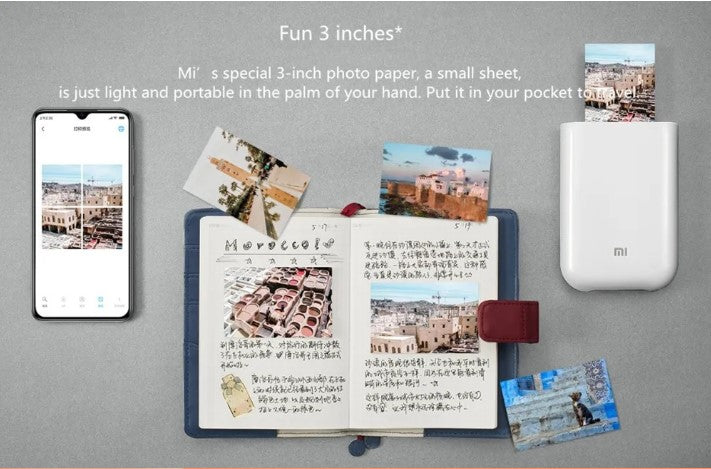 VMIDirect Pocket Photo Printer Paper displayed with photos and notebook for portable printing
