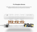 Smart Power Strip with tin phosphor bronze components for enhanced conductivity and durability