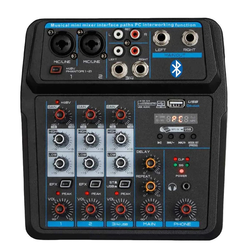 XTUGA AM4 Bluetooth audio mixer compact 4 channel amplifier with XLR inputs USB effects