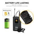 XTUGA lapel mic system for camera wireless transmitter with lavalier mic and 5 hour battery life