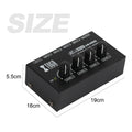 XTUGA MH400 micro sound mixer compact black metal 4 channel mixer with four level knobs and labeled inputs